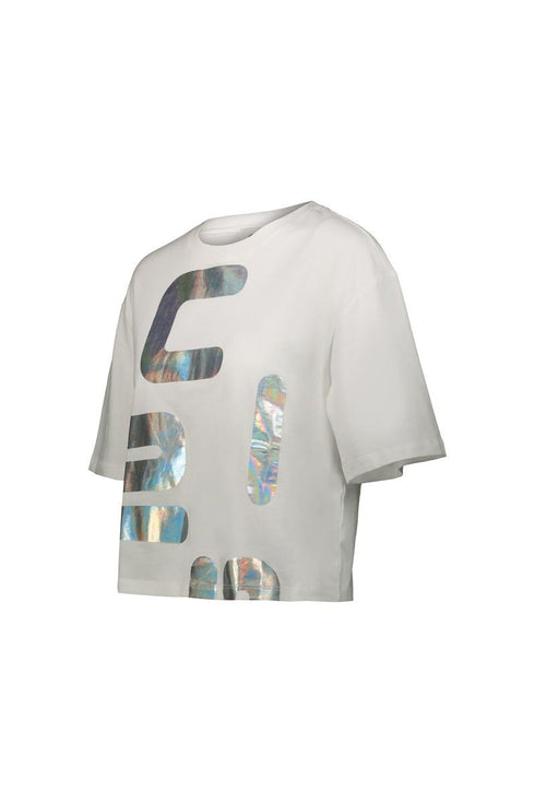 T-shirt Donna JOCKEY in cotone jersey con logo lettering stampato Bianco argento CIESSE PIUMINI- Francavilla Moda